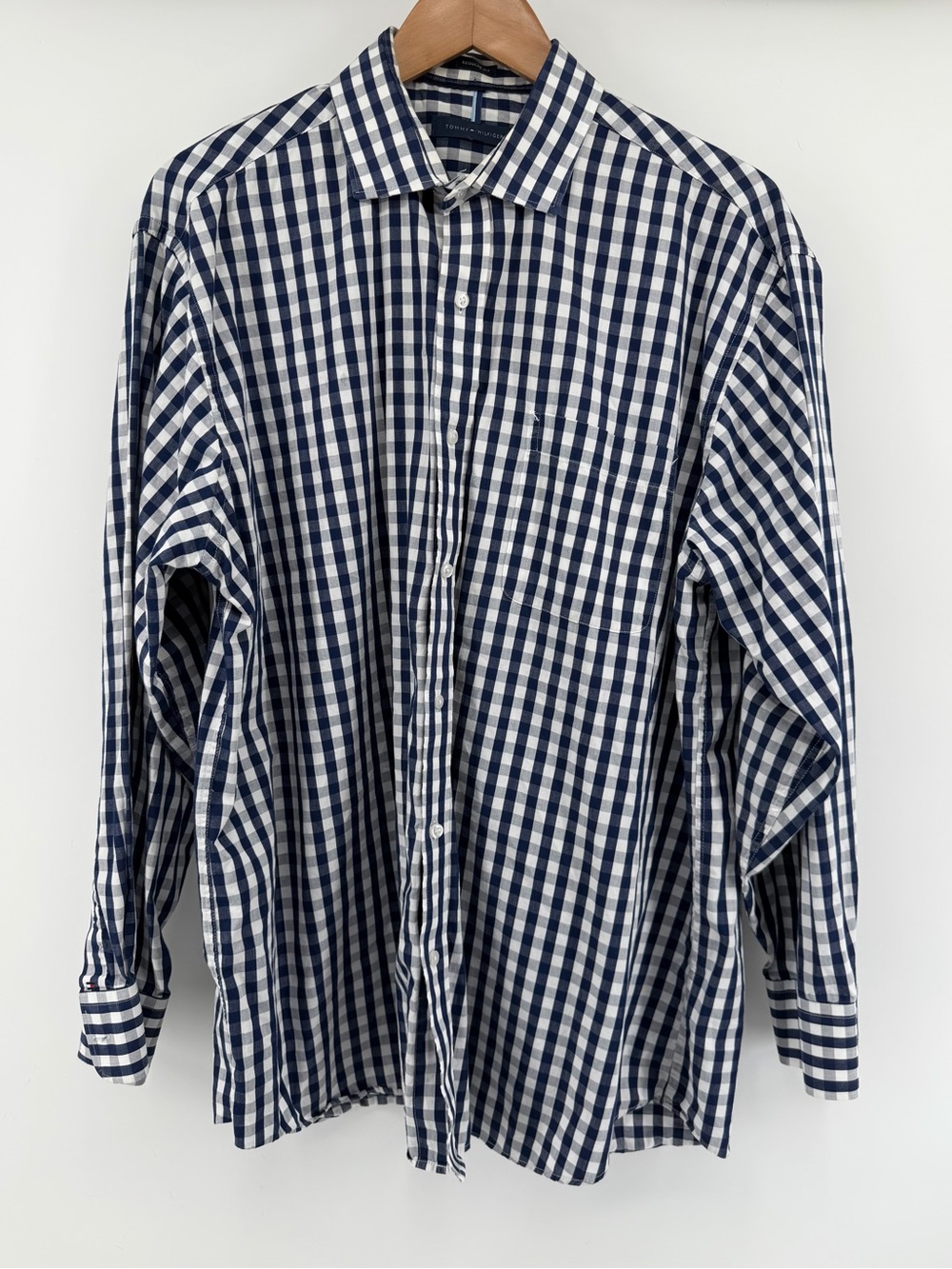 Tommy Hilfiger Navy and White Gingham Dress Shirt